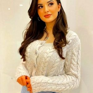 ZARA Cream Jewel Button Glitter Thread Cardigan